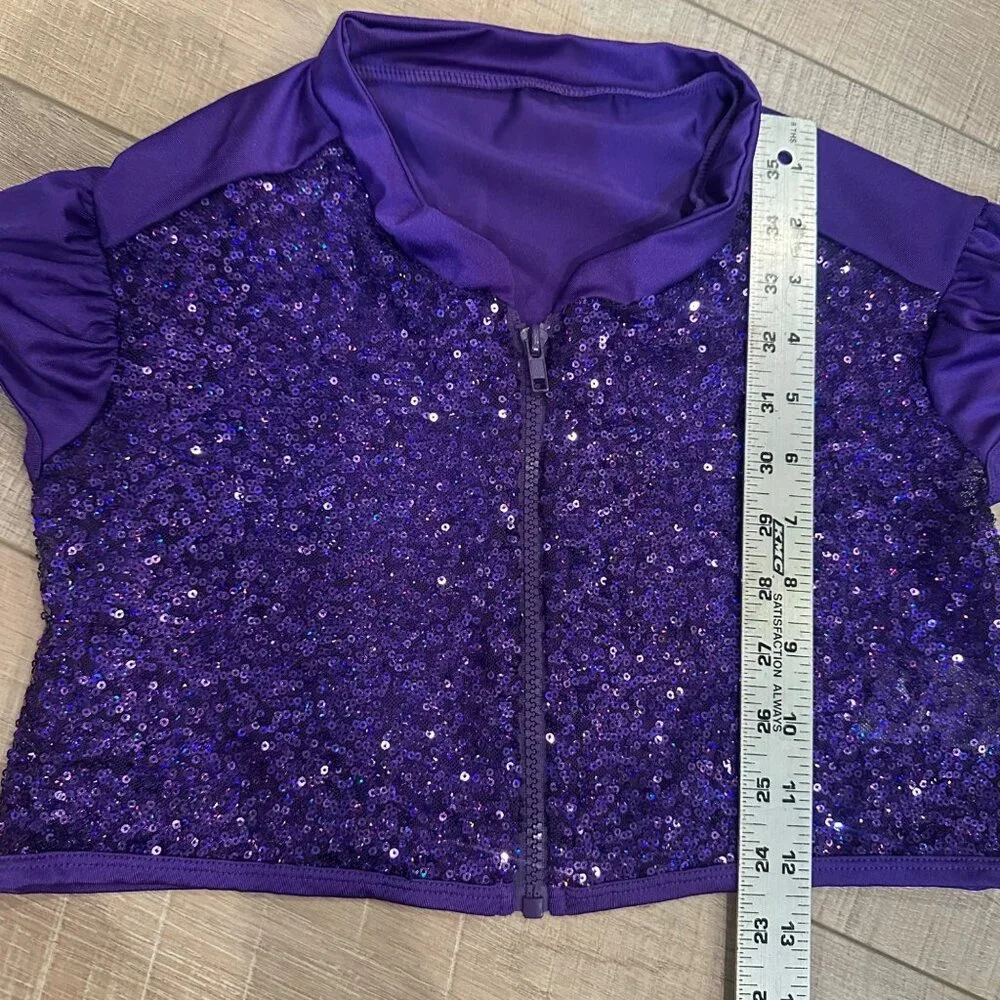 CURTAIN CALL COSTUMES PURPLE CROPPED DANCE COSTUME TOP CXL #E1857 ZIP FRONT